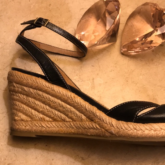 BP. Leather Espadrilles Sculpted Wedge Heel Ankle Strappy Sandals  Black 👡 - Picture 2 of 5